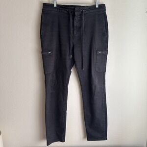Paige Fenton Cargo Pants Mens 34 Ebony Ink Black Drawstring Stretch USA Made‎